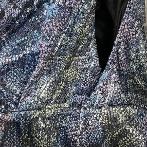 NWOT ASOS Dress 4 Blue Iridescent Sequins Snakeskin High-Neck Shoulder-Pad Zip - Picture 9 of 16